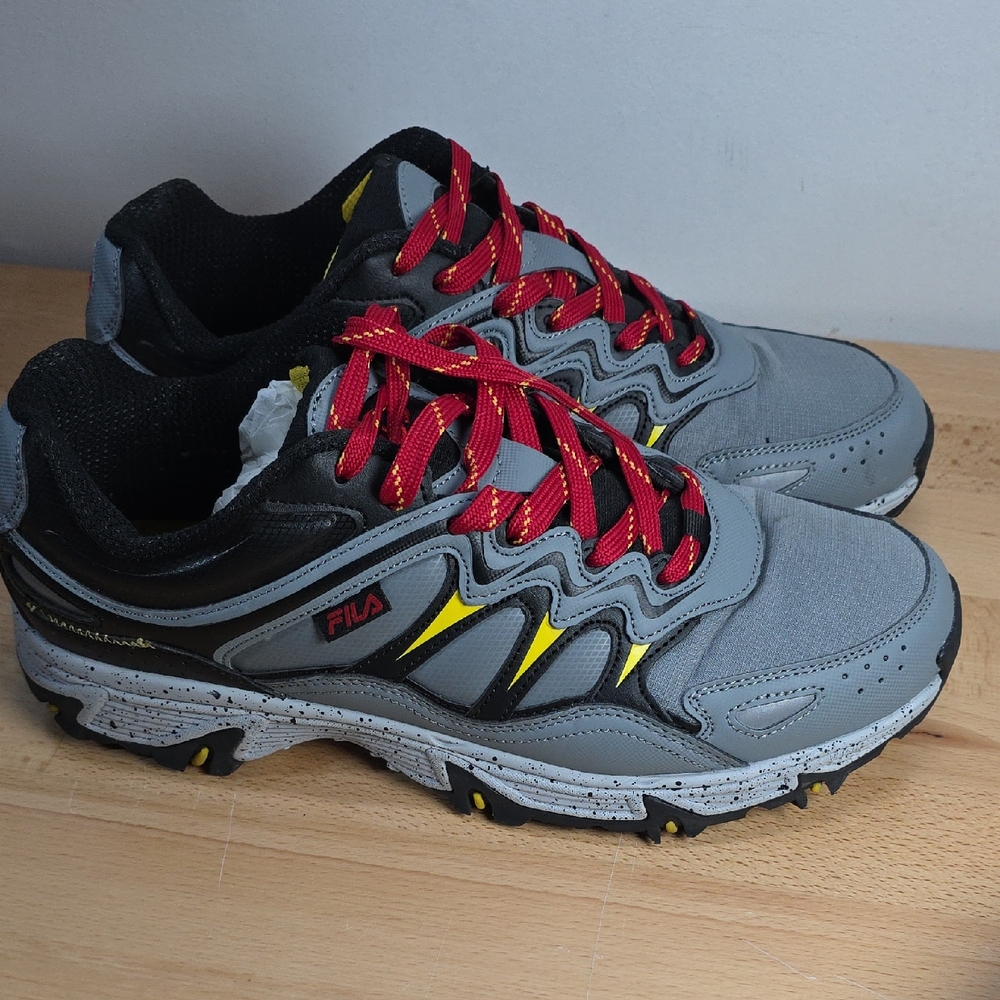 Fila Gray and Red Trail Running Shoes with Durable Design